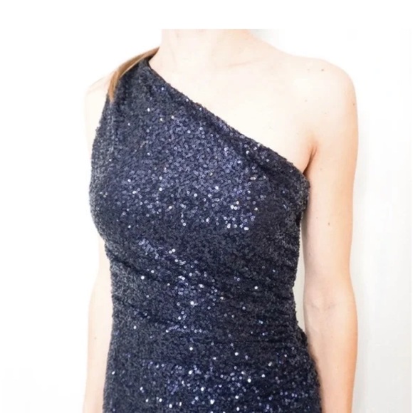 Lauren Ralph Lauren Evening - Navy Sequin One Shoulder Full Length Gown Size 14 - Picture 8 of 8